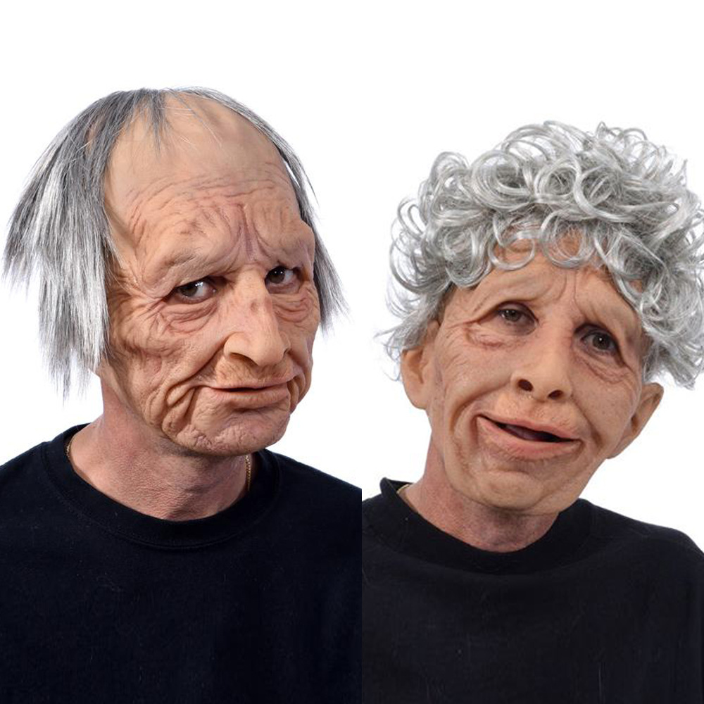 Grandma and Grandpa's face wigs, old man masks, head covers, Halloween party props, related items